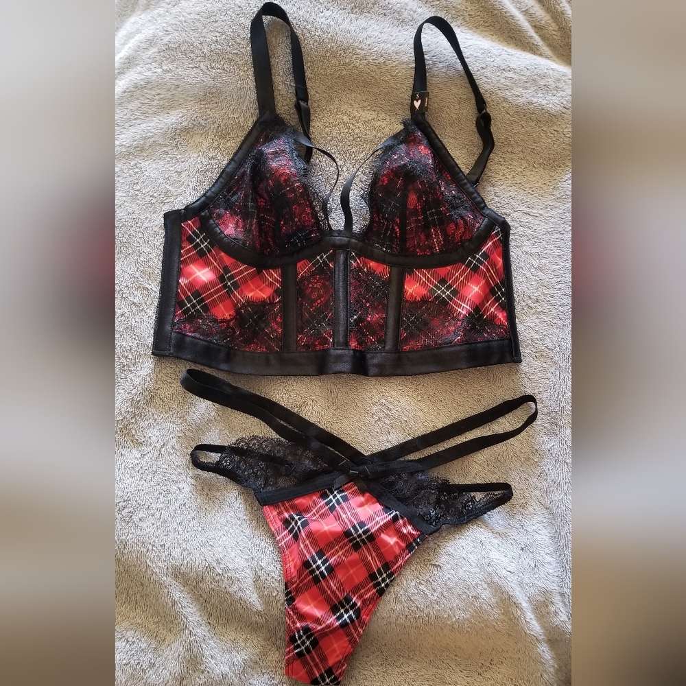 VS Red Plaid Bustier Top and Thong Set